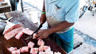 Giant Bluefin Trevally  Fish Fillet Primitive Ways।Trevally Cleaning & Cutting   ASMR