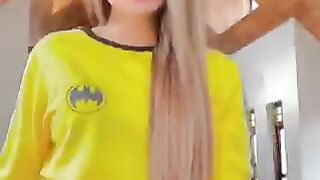 Beautiful yellow shirt wearing nice cute girl dancing