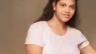 Beautiful chubby girl dancing in the room