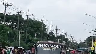 বন্যার পানিতে শ্যামলী পরিবহন