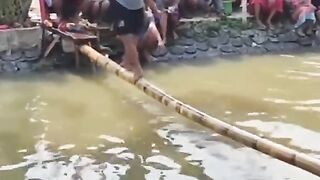 The 17 August 2023 competition runs on slippery bamboo