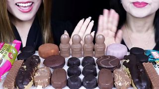 ASMR LEFTOVER DESSERT RACE! KINDER CHOCOLATE FIGURINES, BIG CHOCOLATE CREAM PUFFS, MINI ICE CREAM