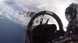In-flight refueling of the FA-18 Super Hornet carrier-based fighter-bomber