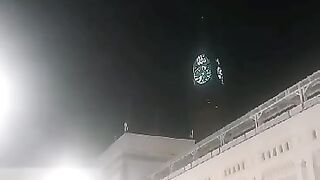 Lighting strike crescent makkah clock tower | Thunderstorm