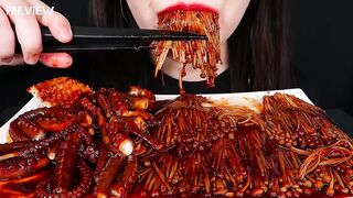 ASMR SPICY BLACK BEAN ENOKI NẤM OCTOPUS 짜장불닭 팽이버섯, 낙지 먹방 咀嚼音えのき MUKBANG ZOEY ASMR