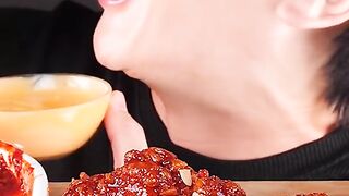 Mukbang ASMR #Shorts -) Fried Chicken & Spicy Fire Noodle Tteokbokki Gimbap Eating 양념치킨 떡볶이 김밥 먹방