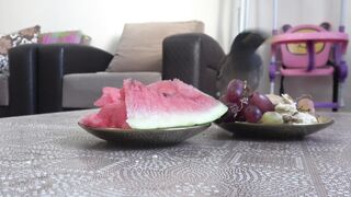 Funny birds eating watermelon!