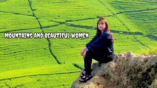 Beautiful woman and mountains