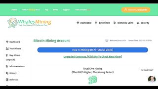 WhalesMining Withdrawal Tutorial video Free BTC Mining Website