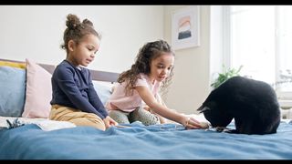Kids Playing With Their Black Cat