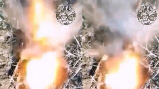 Ukrainian crew launching grenade on Russian invader