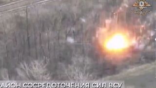 Ukrainian soldiers near a railway comes under fire from a battery of 2S1 Gvozdika self-propelled howitzers of the 3rd Guards Brigade of the DPR