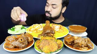 Huge Spicy Mutton Curry, Mutton Leg Piece, Fried Eggs, Brinjal Fry, Bhuna Khichuri