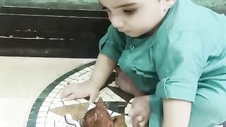 Happy Cat playing with Cute Baby