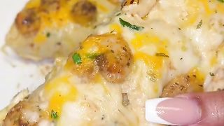 Delicious cheesy shrimp alfredo garlic bread