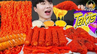 ASMR MUKBANG | TAKIS RICE CAKE Tteokbokki, Fire Noodles, sausage recipe ! eating