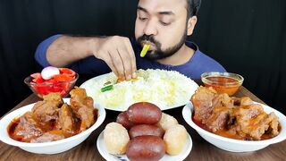 SPICY MUTTON MASALA CURRY, BRINJAL FRY, RICE, SWEETS, MUTTON GRAVY, SALAD ASMR MUKBANG EATING SHOW||