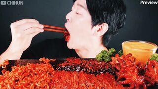 Spicy octopus mushroom fire noodle seafood