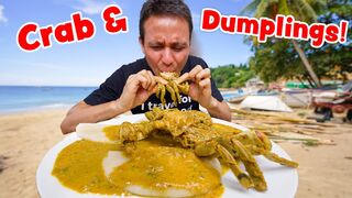 Crab and Dumplings!! NATIONAL FOOD in Tobago Island + Breadfruit Roast & Dirt Oven!!