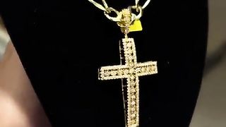 Solid Gold Figaro Chain & Real Diamond Cross Set Up by Ijaz Jewelers