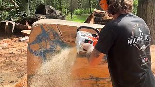 Chainsaw Carving a Gorgeous German Shepherd Dog