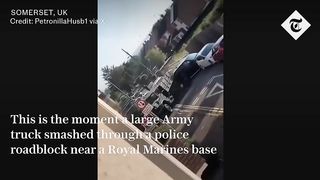 Army truck smashed.