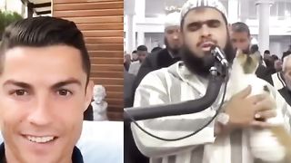 CR7 Cristiano Ronaldo reacts to a cat, jumping on a IMAM while praying ￼