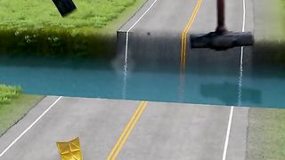 Car vs spinning hammer vs big water pit