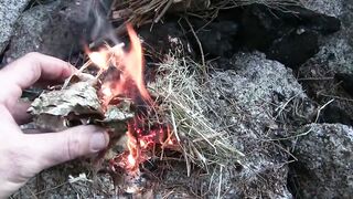 to survive in the forest "Steak on coals"
