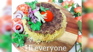 Layered ground beef and vegetable Rice