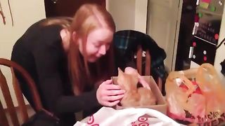 Reaction of a woman who received a cat