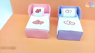 How to make Origami Bed Bedding~DIY MINI PAPER BED~Origami Furniture~Easy Origami Bed~kids crafts