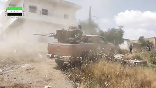 FSA Chevy Pickup Battles Recoil of ZU-23-2 in Al-Mansheya, Daraa al-Balad | RCF