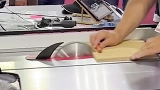 SawStop Table saw hotdog test in slow motion from IWF and Rockler event