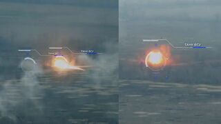Ukrainian tank destroyed by artillery of the 100th Brigade of the DPR after its column is spotted by UAV’s