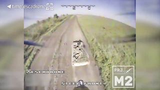 Ukraine Russia War | Ukrainian FPV Drone Hits Russian Armored Vehicle with 2 Soldiers on Top | RCF