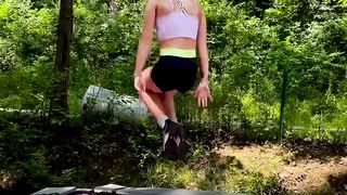 Woman's skills playing trampoline..