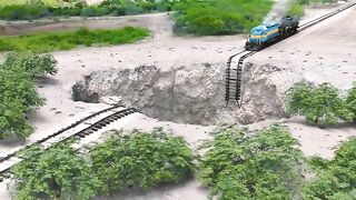 Train vs giant pit