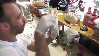 Italian bakes Fried Pizza on Bicycle Trailer _ Panzerotti _ Street Food Berlin Germany