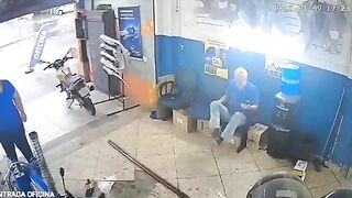 Metro road drop on old man foot