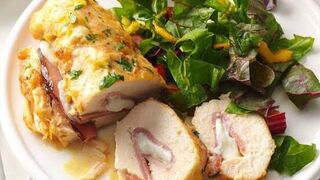 Baked stuffed chicken breast rolls..