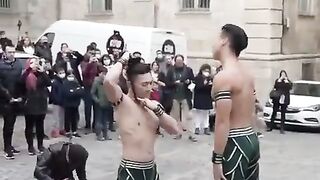 This guy climbs the 100-step stairs in 53 seconds without hand contact.