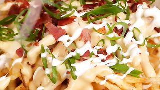 Loaded cheesy bacon shoestring fries