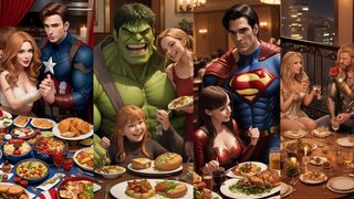 SUPERHEROES DINNER WITH WIFE.  All Characters (Marvel & DC) #marvel