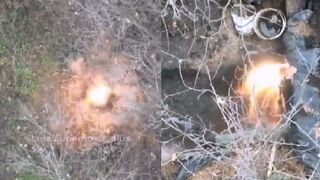 Russian invaders hide in the same foxhole after the first drone strike