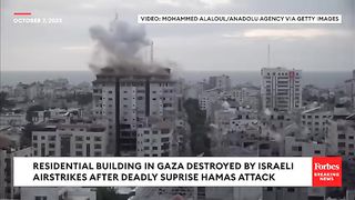Residential building in gaza strip collapses after israeli strike jn response to hamas attack