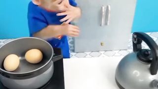 cute monkey boiling egg in cooker please subscribe my channel