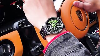 OLEVS Wheel Hub Watch for Men 360° Rotary Dial Sport Car Rim Stainless Steel