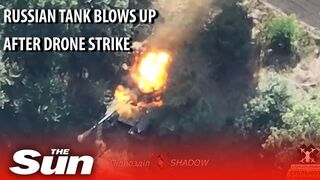 Ukrainian drone blows up Russian tank that explodes in FIREBALL