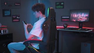 Massage Gaming Chair with Bluetooth Speakers and RGB LED Lights Ergonomic Computer Gaming Chair with Footrest